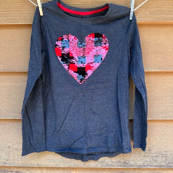 Cat & Jack Other - Cat & Jack L 10/12 Long-Sleeve Shirt With Reversible Sequins Heart Design In Cha
